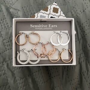 NWT Mixit Hypoallergenic Tri Tone Hoop 5 Pair Earring Set